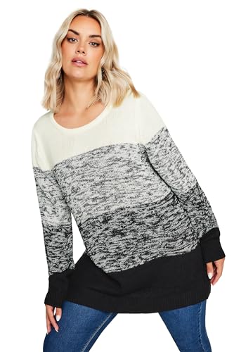 Yours Plus Size Colourblock Stripe Knitted Sweater Pullover Grey 14-16