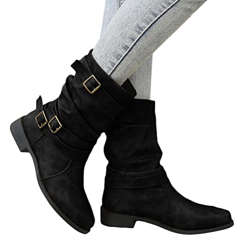 Onsoyours Damen Western Stiefelette - Kurze Stiefel Mit Blockabsatz PU Leder
