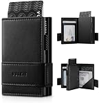 VULKIT Porte-cartes Bifold Pop Up portefeuille en cuir pour les hommes RFID Blocage du boîtier de carte métallique, cales 9 Cartes et billets Noir
