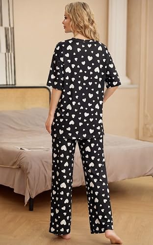 Image of PrinStory Womens Pajamas Sets 2 Piece Lounge Set Short Sleeve Tops and Long Pants Soft Pjs Loungewear with Pockets