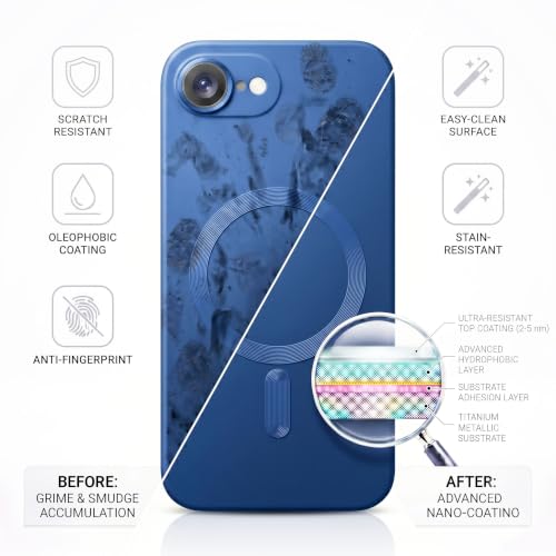 Image of amazon basics Premium Mag-Safe Case for iPhone 16E | Shockproof & Anti-Scratch Cover | Soft Silicone with Wireless Charging | Camera Lens Guard - Blue