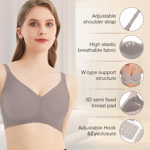Image of Greoay Bras for Women Wireless Push Up Seamless Wire-Free Bras Full Support T-Shirt Bra V Neck Comfortable Adjustable Bra