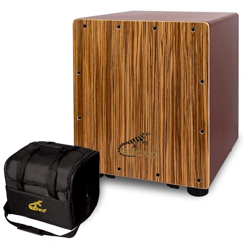 GECKO Cajon Drum Box with Tool-Free Adjustable Guitar Strings, Snare and Bass Tones | 12.6' Compact...
