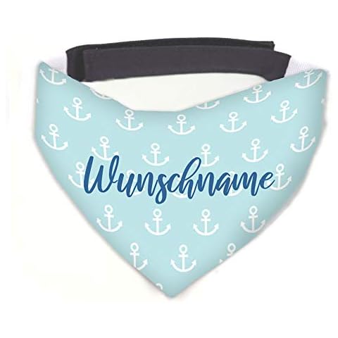 Hundehalstuch Anker blau / weiß personalisiert inklusive Wunschname mit 12 cm Klettverschluss Cover