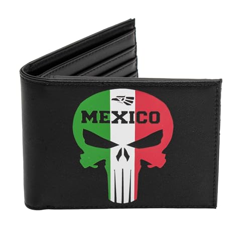 Mens Bifold Wallet Picture Mexican Flag Skull Mexican Punisher with a gift box - Main Image