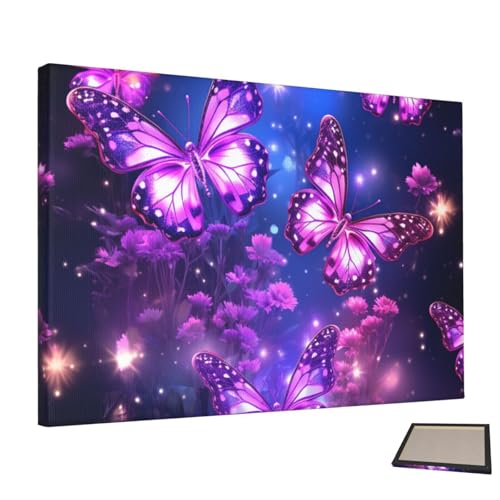 Peinture papillon violet pour salon et décoration murale chambre