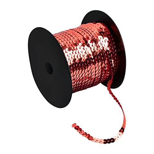 Rollo de Lentejuelas 100 Yardas, 6mm Cinta para Adornos de Vestido, Tira Colorida para Proyecto de Manualidades de Bricolaje (Rojo)