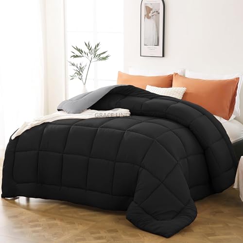 Image of 600 GSM Heavy Winter Comforter Single Size 60 inchX90 inch - 600 GSM Winter Blanket Comforter /Rajai /Duvet Microfiber Super Soft Fluffy Single Size - Black /Silver Grey Color