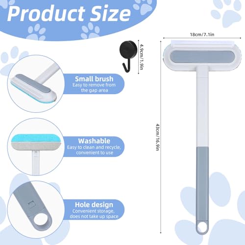 4-in-1 Multifunktionale Tierhaarentfernungsbürste, Wiederverwendbare Waschbare Fusselbürste mit Haken Teppichschaber Langem Griff Hunde und Katzenfellentferner für Möbel Sofa Bettwäsche
