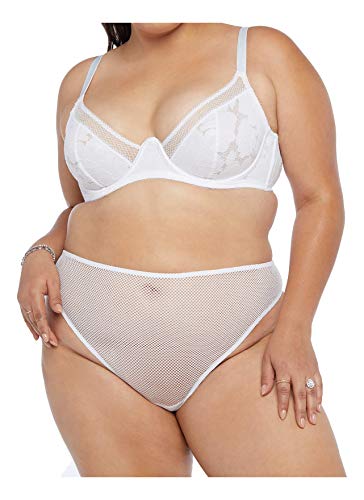 Savage X Fenty, Women's, Curvy Floral Glow Mesh Thong, Angel White, 1X #TOP1