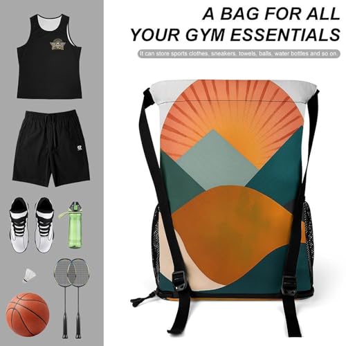 Boho Mountain Sun Drawstring Backpack Drawstring Bags Drawstring Sport Bag Sports Gym Bag with Pockets for Women Men3