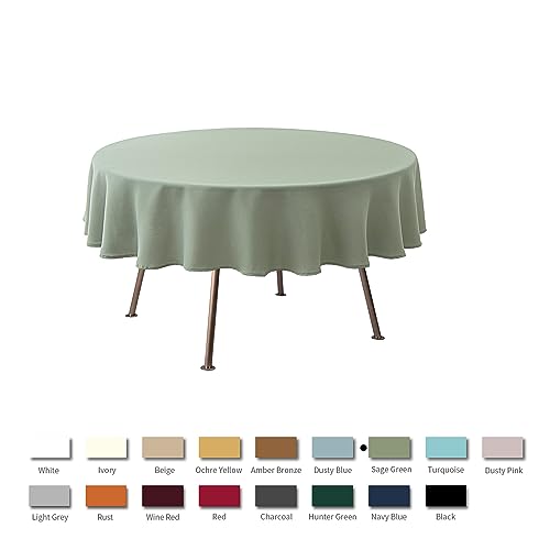 Image of maxmill Round Textured Tablecloth Spill-Proof Wrinkle Free Soft Jacquard Table Cloth for Circular Table Cover, for Dining Room Buffet Banquet Parties Holiday Dinner, 70 Inch, Sage Green