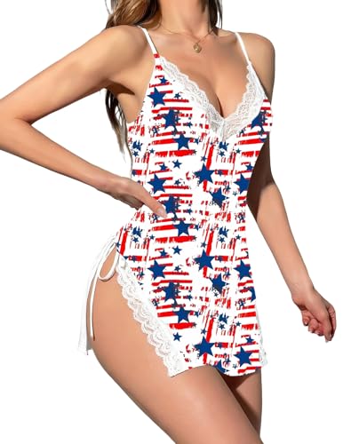 Image of Avidlove Women's Lingerie Sexy Nightgown Milk Silk Sleepwear Lace Babydoll Chemise Side Slit Nightie with Thong