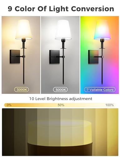 Image of DORESshop Battery Operated Wall Sconce Set of 2, Black Rechargeable Wall Lights Remote, Sconce Wall Decor Set of 2, 7 Colors Wireless Sconces for Bedroom Living Room Hallway