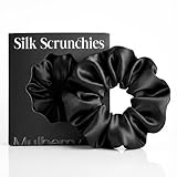 Silmer 22 Momme Mulberry Silk Pillow Scrunchie – Extra Large Soft Hair Tie for Women, Prevents Frizz & Breakage, Jumbo Sleeping Scrunchie (Black,1Pc)