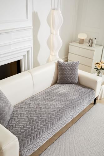 Image of HOMETHREADS Innovative Premium Velvet Sofa Cover Mat with PVC Backing for Non-Slip Comfort (Braid Grey, 1 Seater | 70x70cm)