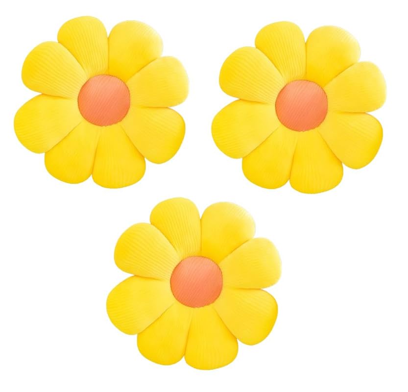 Image of AVS Sunflower Shaped Decorative Cute Preppy Throw Pillows Floor Cushion for Aesthetic Decor Pack of 3 (35CM, Yellow)
