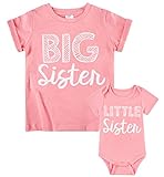 Funnycokid Big Sister Little Sister Matching Outfits Newborn Baby Girls Clothes Girl T-Shirt Set Gift Mauve Kid (2T)/Baby (0-3M)