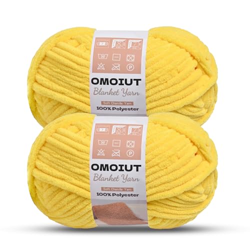 Image of OMoiout Chunky Chenille Yarn for Crocheting, 2 Pack Soft Baby Blanket Yarn, #7 Super Bulky, Chunky Knit Blanket Crochet Yarn, 14 oz /218.7 yds Fluffy Velvet Amigurumi Yarn(2 Yellow)