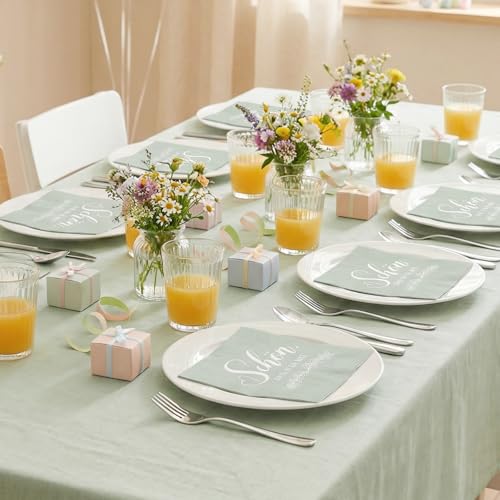 40 Stück Serviette Grün, 6.5 Zoll Servietten Schön Dass Du Da Bist Papierservietten Cocktailservietten für Kommunion Hochzeit Taufe Geburtstag