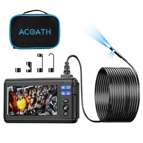 Acoath Endoskopkamera mit Licht, Dual-Lens 1080P HD Industrie Endoskop mit 8 LEDs, 5.0-Zoll-IPS-Bildschirm Inspektionskamera, IP67 Wasserdicht 32GB SD-Karte Rohrkamera mit Halbstarres Kabel