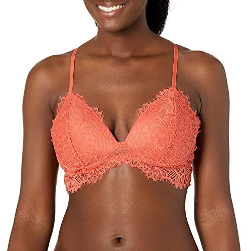 Amazon Brand - Mae Women s Lighly Padded Eyelash Lace Bralette (for A-C cups),Burnt Sienna,X-Large