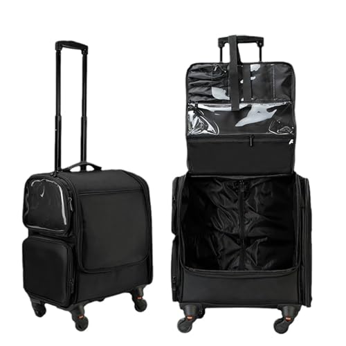 SUILU Rolling Makeup Train Case,with 5 Pcs Clear Bags,Makeup Backpack Professional Makeup Artist Train Case Trolley, Multi-functional Cosmetic Train Case- BLACK
