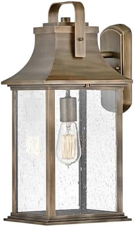 Hinkley Grant One Light Large Outdoor Wall Mount, Burnished Bronze w/Clear Seedy Glass
