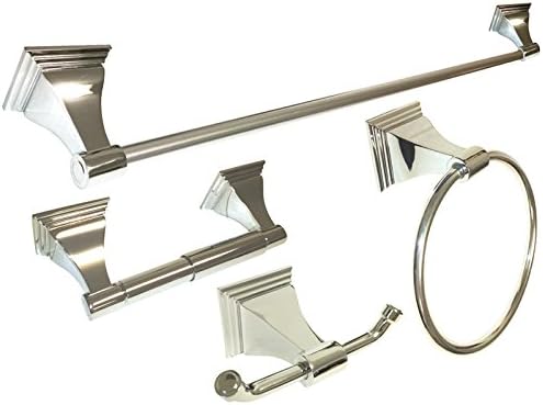 Bathroom Hardware Accessory Accessories Towel Bar/Towel Ring/Paper Tissue holder/Robe Holder Polished Chrome BA12 CR (4-Pieces with Towel Bar 18")
