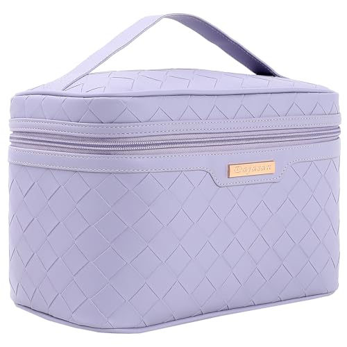 Dajasan Makeup Bag, Travel Cosmetic Bag for Girls Women, Large Capacity Makeup Organizer Case, Travel Toiletry Bag, PU Leather Waterproof 11.81 x 6.7 x 7.09 Inch (Purple)