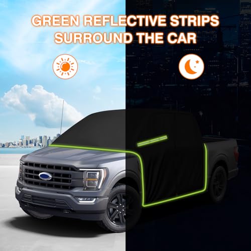 Image of Truck Cab Car Cover Waterproof All Weather - Pickup Truck Car Cover Fit for Ford F150, Chevrolet Silverado 1500, Gmc Sierra,Ram 1500 Short Bed(5.7'-6.6') with Door Zipper, Sun Rain UV Dust Protector