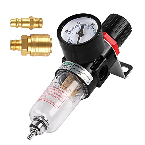 Regulateur de Pression d'air 1/4', Filtre Compresseur Dair, Séparateur d'Humidité, Filtrez l'Humidité, Nettoyez et Séchez l'air, Protégez les Outils à air Comprimé et les Dispositifs Pneumatiques