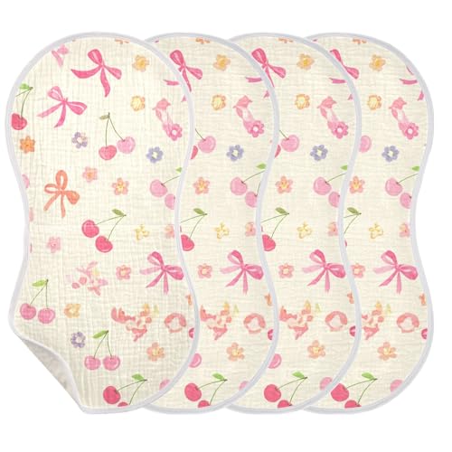 2 Pack Baby Burp Cloths, Soft Absorbent Burping Cloths for Babies, Cotton Milk Spit Up Rags, Large Size for Newborns, Baby Boys and Girls (Pink Cherry Pattern)3