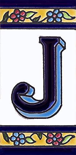 Grabado y cerámica española SL - Números y letras para casa 5,5 x 11 cm pintado a mano (LETRA J)