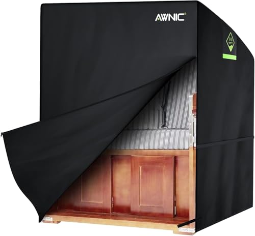 Awnic Strandkorb Schutzhülle Winterfest Strandkorbhülle Strandkorbhülle 2 Sitze Wasserdicht 420D Polyester L135×B105×H175/140cm