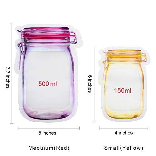 Lazimninc 20 Pcs Mason Jar Zipper Bags, Reusable Airtight Seal Food Storage Bags, Multi-Size Food Safe Material Leak-Proof Saver Bags For Travel Camping And Kids #TOP2