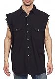 CD D C Mens Cut Off Sleeveless Denim Button up Biker Shirt Black Large
