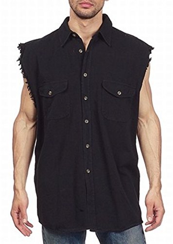 CD D C Mens Cut Off Sleeveless Denim Button up Biker Shirt Black Large