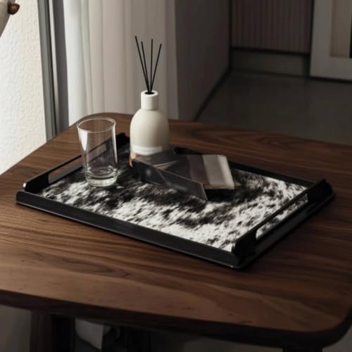 Bandeja rectangular de cuero gris oscuro GT-D056 con marco de metal 5