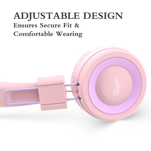 Image of ELECDER i37 Kids Headphones for School Child Girls Boys Teens, Peach /Purple | Foldable Adjustable Lightweight, 3.5mm Audio Jack On Ear Headphones for Smartphones Chromebook Computer PC Tablets Travel