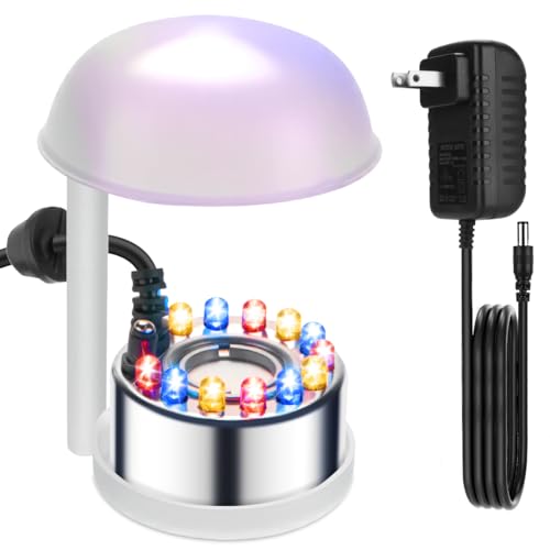 Bebaigowna Halloween Mist Maker, Water Fountain Pond Mini Fog Machine Atomizer Air Humidifier, Ultrasonic Mist Maker Fogger Indoor Fountain, Mister Fogger with 12 LED Light and Waterproof Splash Guard