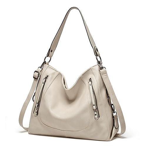Borsa Donna Grande Vintage a Tracolla Borsetta Spalla Pelle PU Morbida a Mano Elegante Tote per Lavoro Shopping Viaggio Bianco