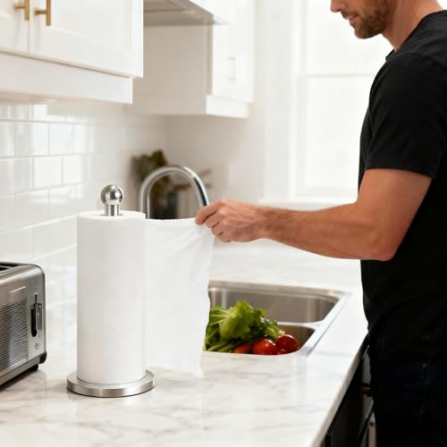 Portarrollos de cocina DAWNER de base pesada que permite cortar el papel con una sola mano 7