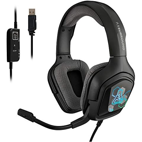 G-LAB Korp COBALT 7.1 Surround Sound Gaming Headset Audio Gaming Headset, RGB Backlight, Flexible, Lightweight and Comfortable Microphone, Compatible with PC & PS4 & PS5 Black Cover