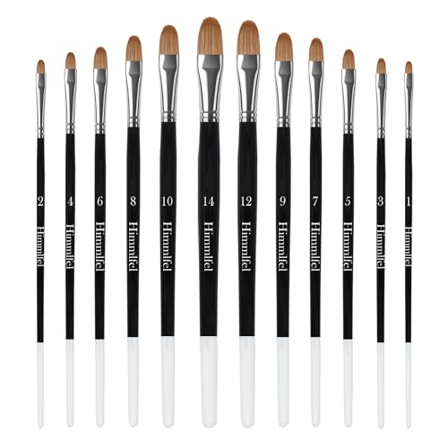 Himmlfel Set de pinceaux Filbert, 12 pinceaux Filbert pour Peindre des Bords Doux, des Feuilles, des Nuages et Plus Encore, pour Peinture Acrylique, Aquarelle,...