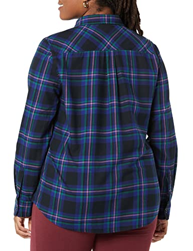 Image of Amazon Essentials Women's Regular-Fit Long-Sleeve Lightweight Plaid Flannel Shirt with Brushed Finish, Shirttail Hem