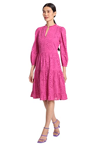 Image of Maggy London Women's Maggy London Women's Dresses Mini Ruffle Mock Neck Eyelet Dress with Tiered Skirt