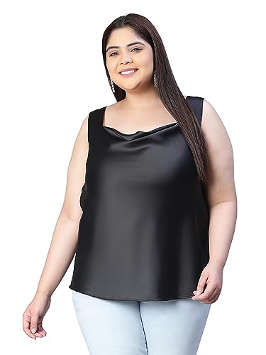 Image of oxolloxo Women Solid Sleeveless Shoulder Strap Cowl Neck Plus Size Satin Top