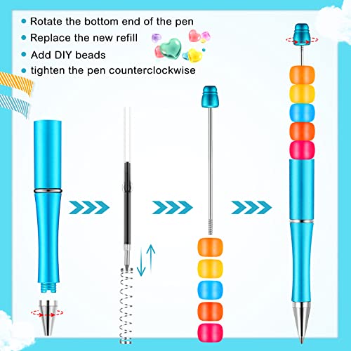 20 Pieces Plastic Beadable Pen Bead Ballpoint Pen Assorted Bead Pen Shaft Black Ink Rollerball Pen With Extra Refills For Kids Students Office School Supplies (Teal Colors) #TOP3