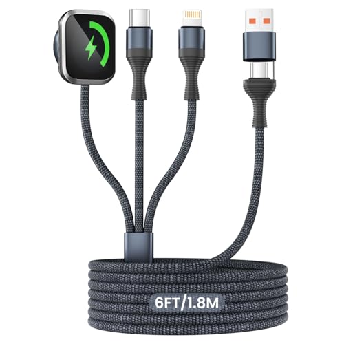 Image of Travel Essentials,3 in 2 USB A /C Cable for Watch Charger /iPhone 17 Charger /IP Cable Designed for iWatch Chargers, Multi Charging Cable Compatible with iPhone 17-11 /iWatch 11-1 /ultra /se 6FT